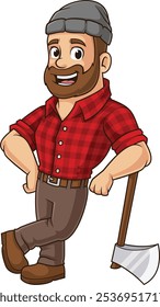 Lumberjack leaning on his axe vector illustration