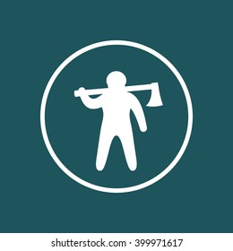 lumberjack, logger icon, man with axe, icon in circle, vector illustration