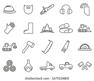 Lumberjack Or Logger Icons Black & White Thin Line Set Big