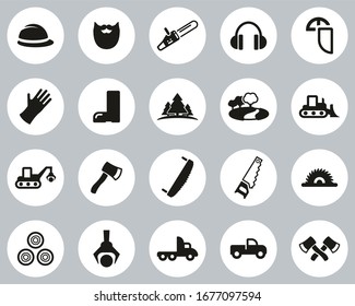 Lumberjack Or Logger Icons Black & White Flat Design Circle Set Big