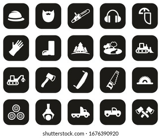 Lumberjack Or Logger Icons White On Black Flat Design Set Big