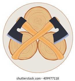  Lumberjack logo with crossed axes, vector illustration