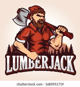 Lumberjack logo design hold axe