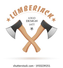 lumberjack logo design. Two crossed lumberjack axes. Vector illustration