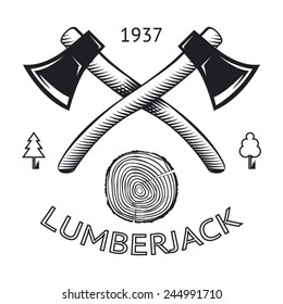 Lumberjack Logo Symbol Hatchet Axe Wood Rings Cut Tree Trunk Icon Isolated Vector Illustration