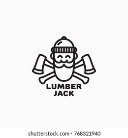 Lumberjack logo template design in outline style. Vector illustration.