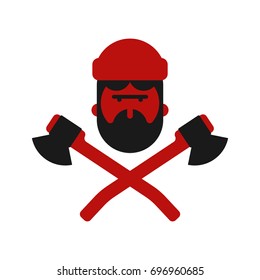 Lumberjack logo. Woodcutter sign. lumberman symbol. feller with beard and axes.
