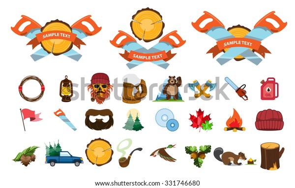 Lumberjack\
logos, labels, emblems, logos with\
ribbon