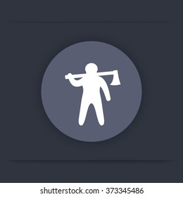 lumberjack, man with axe, logger, lumberman round icon, vector illustration