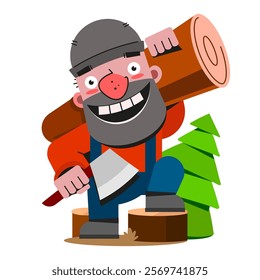 Lumberjack mascot logo concept Vector Cartoon Illustration. Line Art