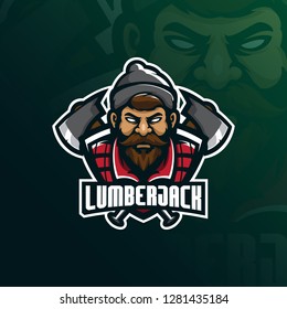 lumberjack mascot logo design vector with modern illustration concept style for badge, emblem and t shirt printing. lumberjack illustration with axes.