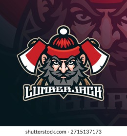 Lumberjack Maskottchen Logo Design Vektor. Lumberjack-Illustration für Sport- und Sportteam.