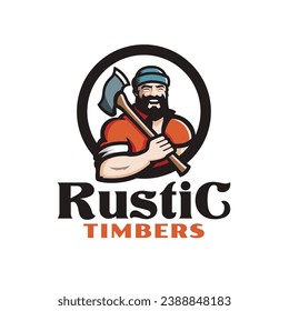 Lumberjack mascot vector illustrative logo design. The logo can be perfect as a timber company logo, woodworking business, forest products logo, sawmill company,  etc.