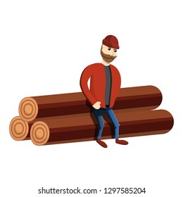 Lumberjack on log stack icon. Cartoon of lumberjack on log stack vector icon for web design isolated on white background