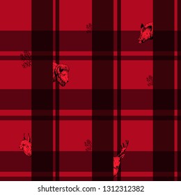 Lumberjack pattern with forest animals. Vector