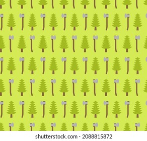 Lumberjack pattern seamless Wood and ax. feller background Christmas tree and axes
