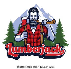 lumberjack with pipe and holding the big axe