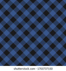 Lumberjack plaid blue pattern. Vector illustration. Seamless background. Fabric template. Diagonal lines.
