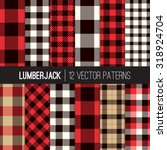 Lumberjack Plaid and Buffalo Check Patterns. Red, Black, White and Khaki Plaid, Tartan and Gingham Patterns. Trendy Hipster Style Backgrounds. Vector EPS File Pattern Swatches made with Global Colors.