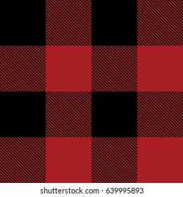 Lumberjack plaid flannel pattern vector. Seamless background. Black and red.