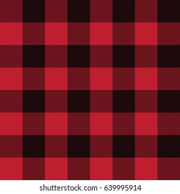 Lumberjack plaid flannel pattern vector. Seamless background. Black and red.