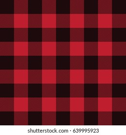 Lumberjack plaid flannel pattern vector. Seamless background. Black and red.