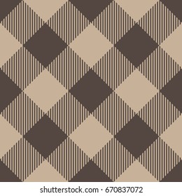 Lumberjack plaid pattern in beige color. Seamless vector pattern. Simple vintage textile design.