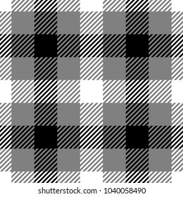 Lumberjack plaid pattern in black and white. Seamless vector pattern. Simple vintage textile design.
