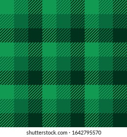 Lumberjack plaid pattern in green colors. Saint Patricks Day theme. Seamless vector pattern. Simple vintage textile design.