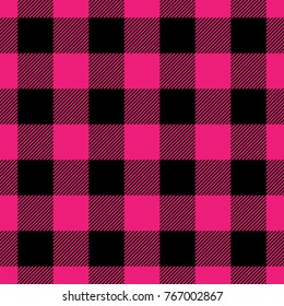 Lumberjack plaid pattern in pink and black. Seamless vector pattern. Simple vintage textile design.