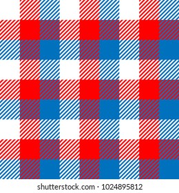 Lumberjack plaid pattern in red, white and blue. Seamless vector pattern. Simple vintage textile design.
