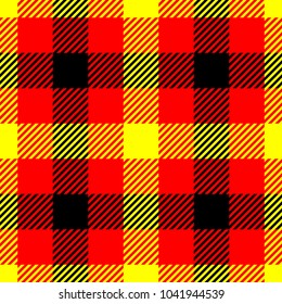 Lumberjack plaid pattern in red, yellow and black. Seamless vector pattern. Simple vintage textile design in colors of german flag.