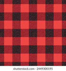 Lumberjack plaid pattern, soft flannel texture, washed textile, red and black  seamless vector pattern, simple vintage fabric design , Scottish Tartan, blanket patchwork