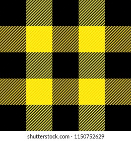 Lumberjack plaid. Scottish pattern in yellow and black cage. Scottish cage. Buffalo check. Traditional scottish ornament. Seamless fabric texture. Vector illustration