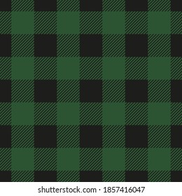 Lumberjack plaid seamless pattern. Dark green color. Vector textile template.