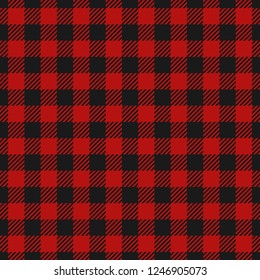 Lumberjack plaid seamless pattern flannel, Alternating dark red and black squares checkered background. Scottish cage. Vector illustration