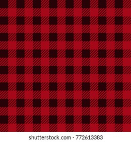 Lumberjack plaid seamless pattern in red, black. Vector texture of tartan for wallpaper