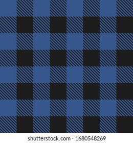 Lumberjack plaid seamless pattern. Textile template. Dark blue color. Vector illustration.
