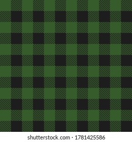 Lumberjack plaid seamless pattern. Vector textile template. Dark green color.