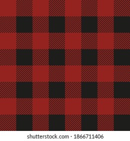 Lumberjack plaid seamless pattern. Vector textile template illustration. Dark red color.
