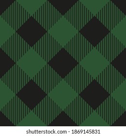 Lumberjack plaid seamless pattern. Vector illustration. Dark green color. Textile template.