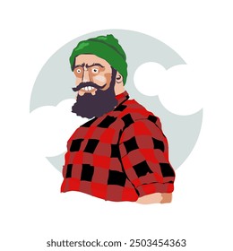 lumberjack in plaid shirt and cap - vector illustration