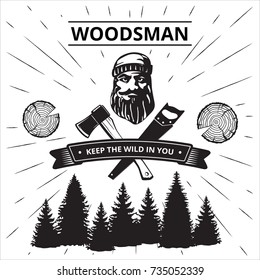 Lumberjack 's and sawmill's poster . Vector