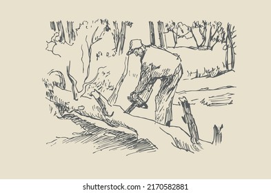 Hervidor aserrando un árbol en el bosque