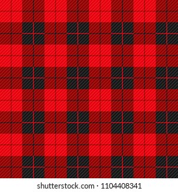 Lumberjack seamless pattern with diagonal lines. Buffalo plaid background with alternating red and black squares. Vector illustration.