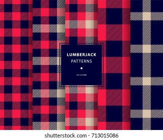 Lumberjack seamless patterns set