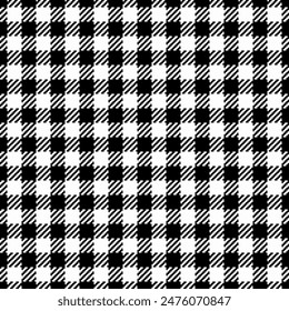 Lumberjack seamless textile fabric, hounds tooth texture tartan plaid. Underwear check pattern background vector in black and white color.