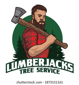 Lumberjack service logo design with axe in retro style, perfect for wood cutting service company logo and tshirt design