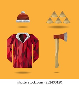 Lumberjack set in low poly design style