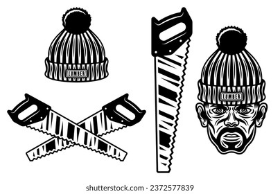 Lumberjack set of vector objects or design elements isolated on white background